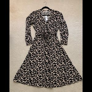 LOFT Animal Print Midi Dress - Black and Tan